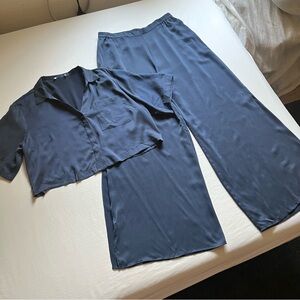 LUNYA blue washable silk wide leg pants sleep pajama